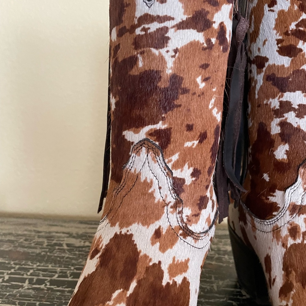 TONY LAMA White Brown Rust Cow Pony Print Calf Hair Western Cowgirl Leather Boot - Picture 10 of 16